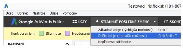 stiahnutie posledných zmien reklám v AdWords