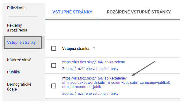 zmena URL adresy vstupnej stránky s vlastným parametrom sledovania