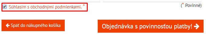 obchodné podmienky v objednávkovom formulári
