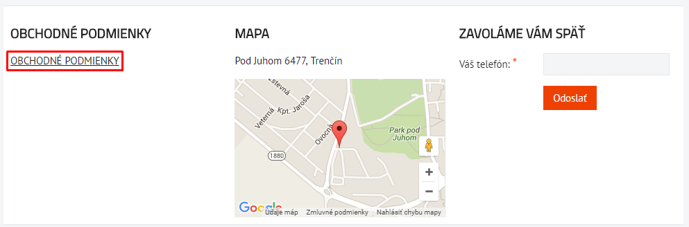 obchodne podmienky vzor v pätičke webu