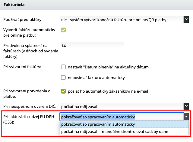 OSS fakturácia 
