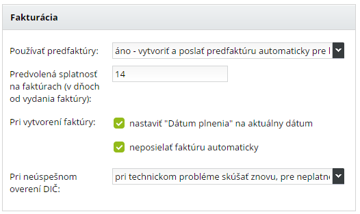 nastavenie fakturácie