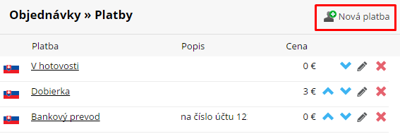 Možnosti platieb objednávok