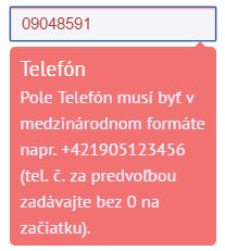 validácia telefónneho čísla