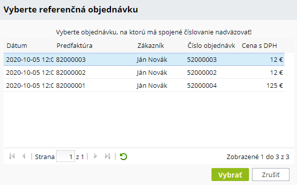 Výber referenčnej objednávky pre spojené číslovanie | BiznisWeb