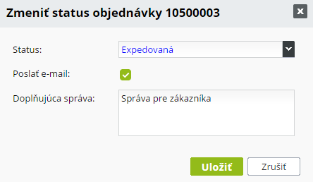 Správa o zmene stavu objednávky