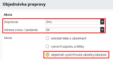 objednanie zvozu DHL