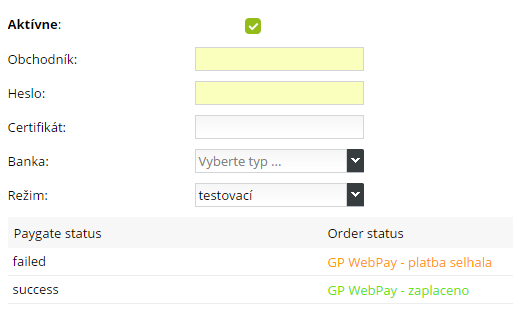 gp webpay aktivacia