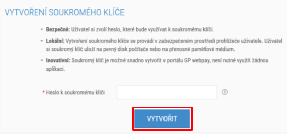 GP WebPay: vytvorenie súkromného kľúča