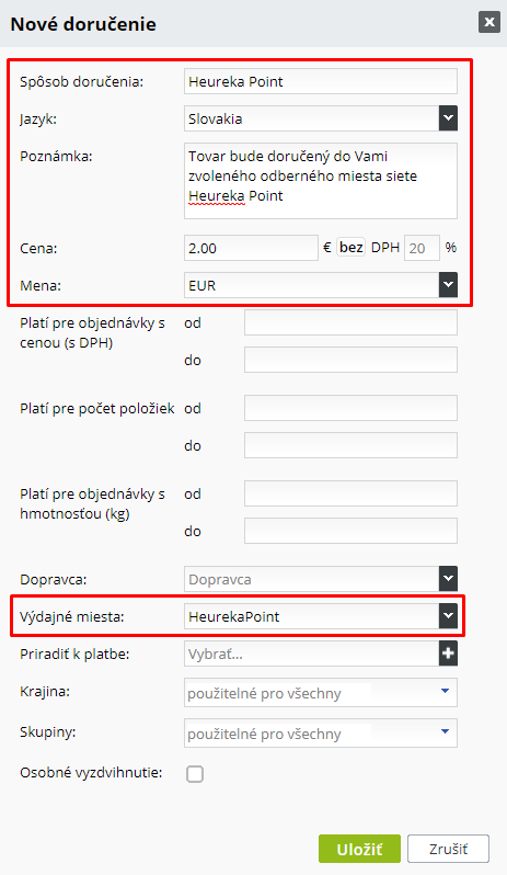 Heureka Point - doručenie