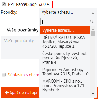 výber doručenia - ppl parcelshop