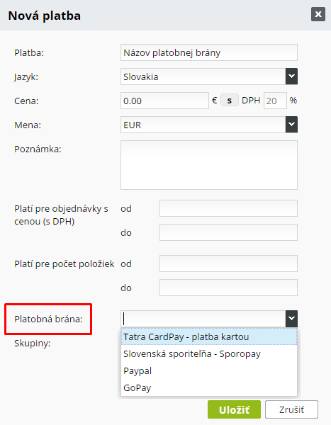 previazanie platobného systému s platbou