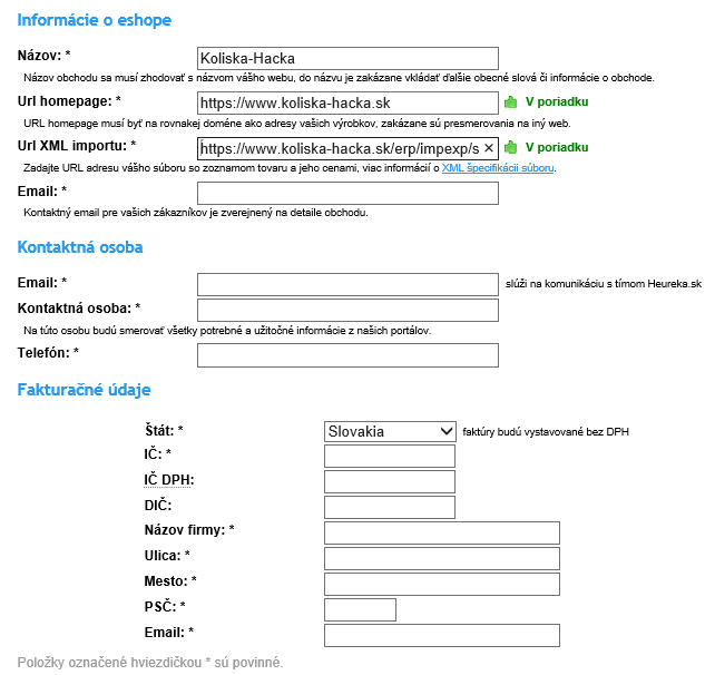 Vyplňte povinné údaje na registráciu