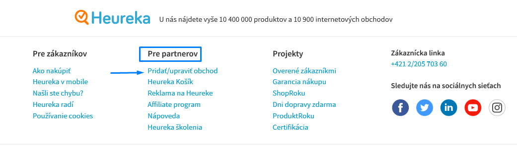 Pridať obchod na heureka.sk