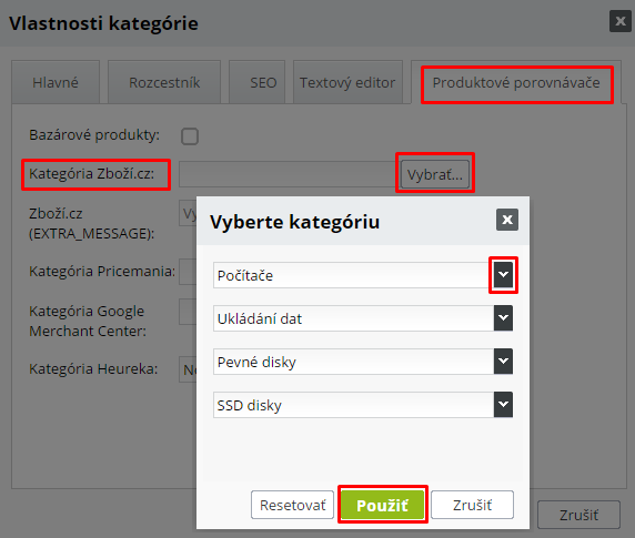 vlastnosti kategorie zbozi.cz