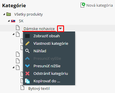 Správa kategórie produktov