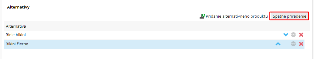 zpetne prirazeni alternativnich produktu