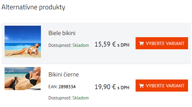 Alternatívne produkty na web stránke