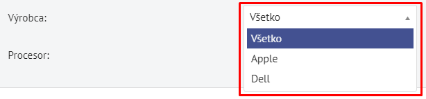 Filtrovanie produktov cez výberové menu | BiznisWeb