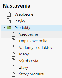 produkty - všeobecné nastavenia