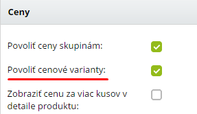 aktivácia cenových variantov