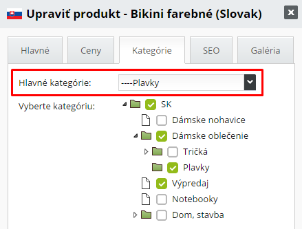 hlavná kategória produktu