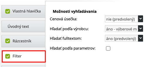 Nastavenie filtrovania v kategórií | BiznisWeb