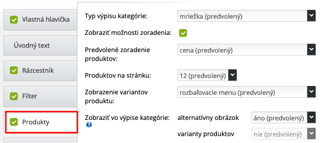 Nastavenie zobrazenia produktov v konkrétnej kategórií | BiznisWeb