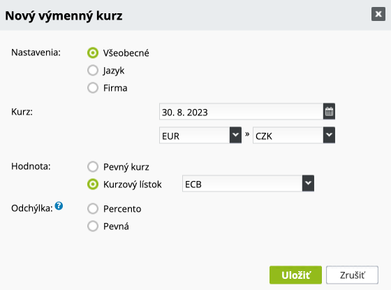 Pridanie výmenného kurzu - BiznisWeb