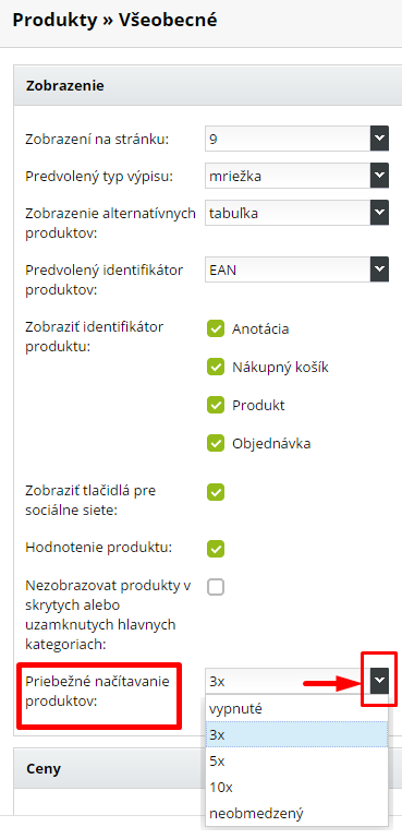 Nastavenie priebežného načítania produktov