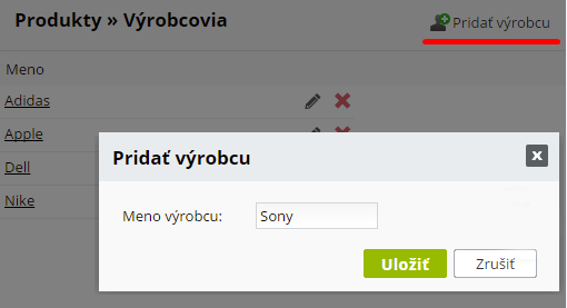 Priradenie výrobcu k produktu