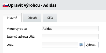 nastavenie stránky Výrobci 