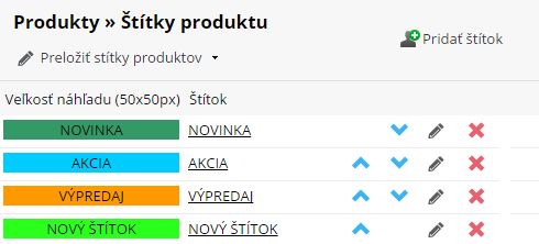 Vytvorenie nového štítka produktu