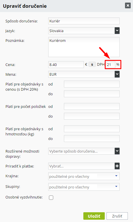 upraviť doručenie