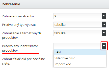 Predvolený identifikátor produktov