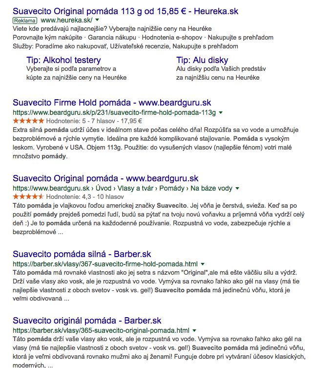 hviezdičkové hodnotenie produktov v SERP