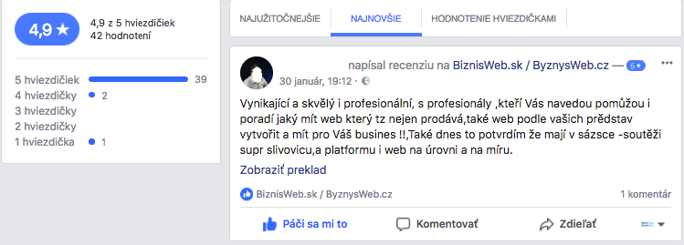 používateľské referencie na facebooku