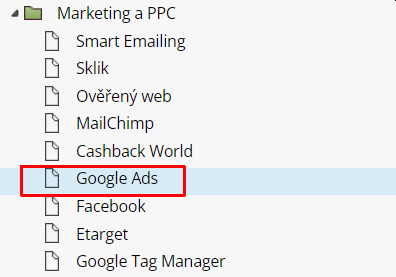 Sekcia Marketing a PPC - Google Adwords