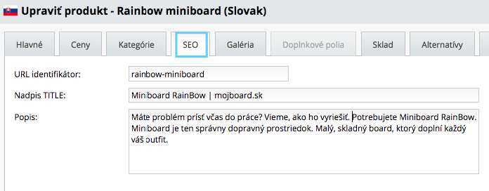 seo záložka v detaile produktu