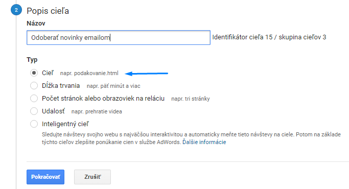 Popis cieľa pre newsletter