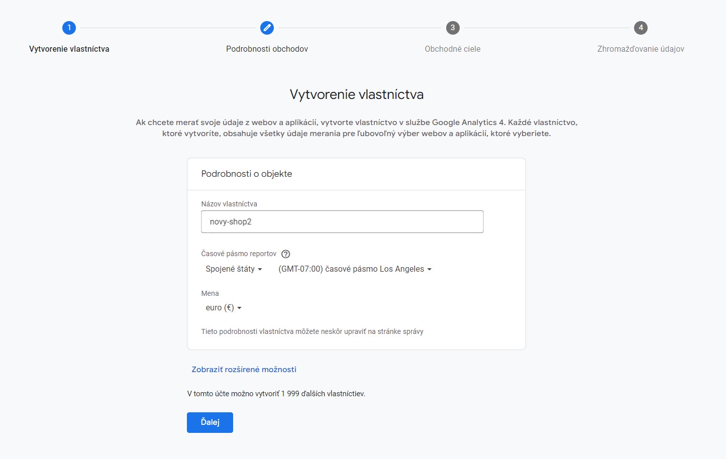 Vytvorenie vlastníctva - ako aktivovať Google Analytics 4