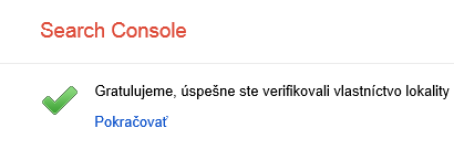 úspešná verifikácia vlastníctva webstránky a e-shopu v search console