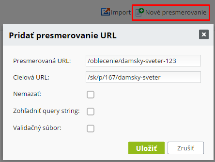 nové presmerovanie