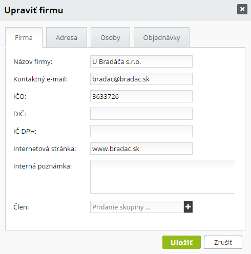Úprava údajov o firme
