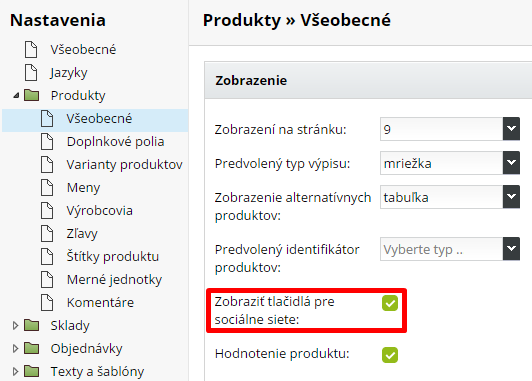 Vypnutie prepojenia produktov so sociálnymi sieťami