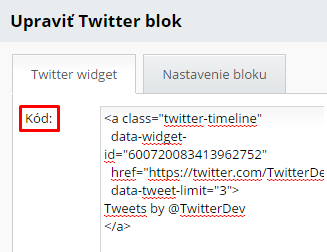 Vloženie Twitter boxu na web stránku