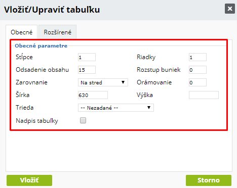 parametre tabulky pre obsah - vlastna sablona automatickych emailov FLOX