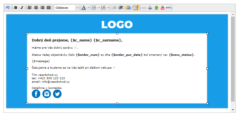 ukazka upravenej sablony automatickych mailov vo FLOXe od BiznisWeb.sk
