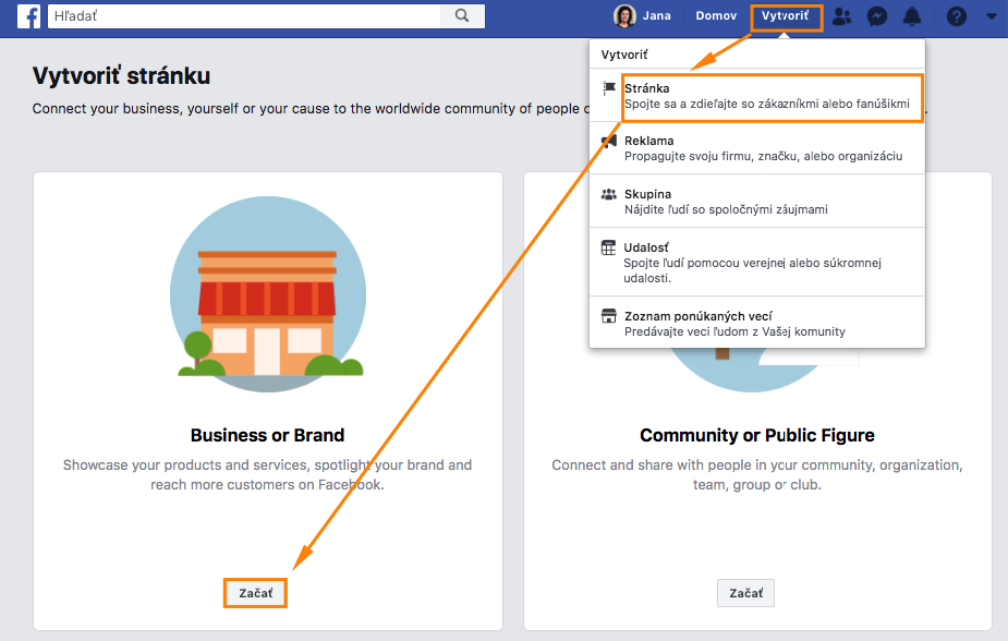 ako vytvoriť FB stránku pre svoj e-shop alebo web