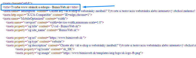 Značka title v zdrojovom kóde stránky